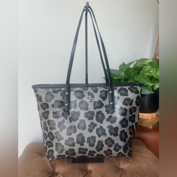 Coach Handbags - Coach Ocelot -Print Tote in Gray, Black and Brown